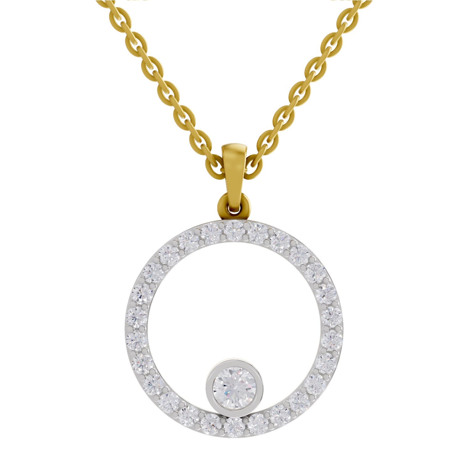Circle Shape Pendant 1 Carat Diamond Pendant 14K - Rose Gold