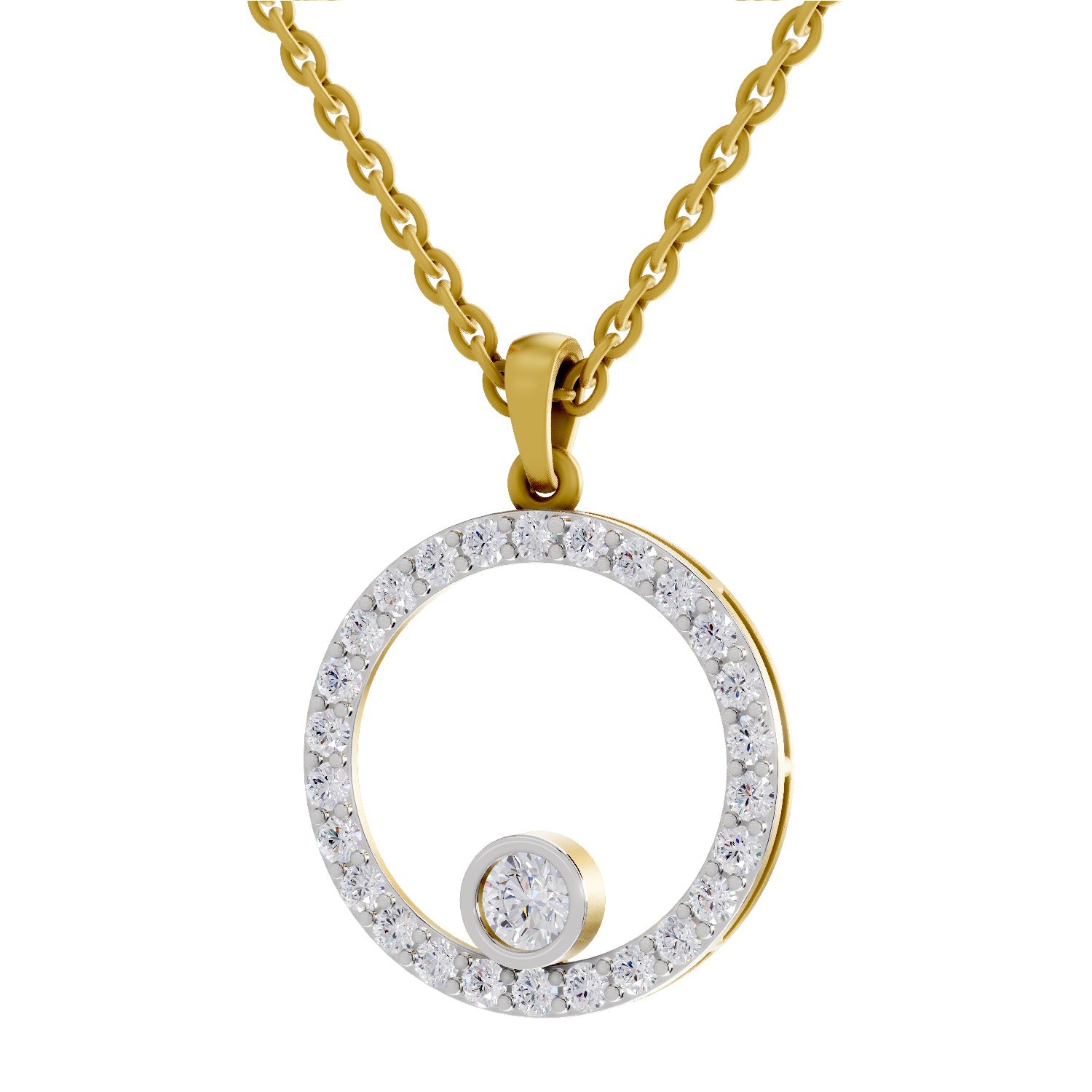 Circle Shape Pendant 1 Carat Diamond Pendant 14K - Rose Gold