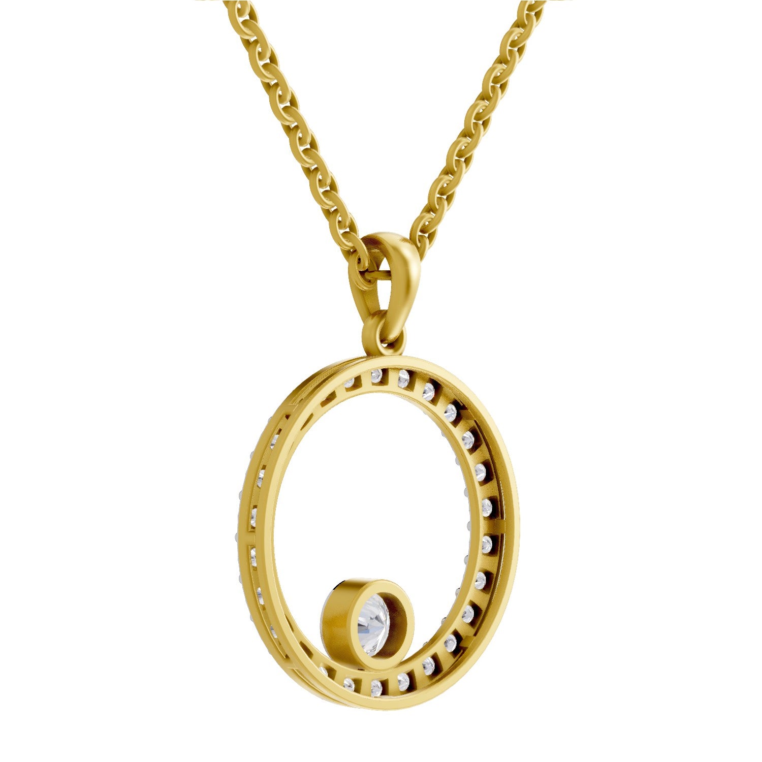 Circle Shape Pendant 1 Carat Diamond Pendant 14K - Rose Gold
