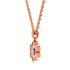 A rose gold necklace with a flower-shaped pendant set with small clear stones, shown against a plain white background.