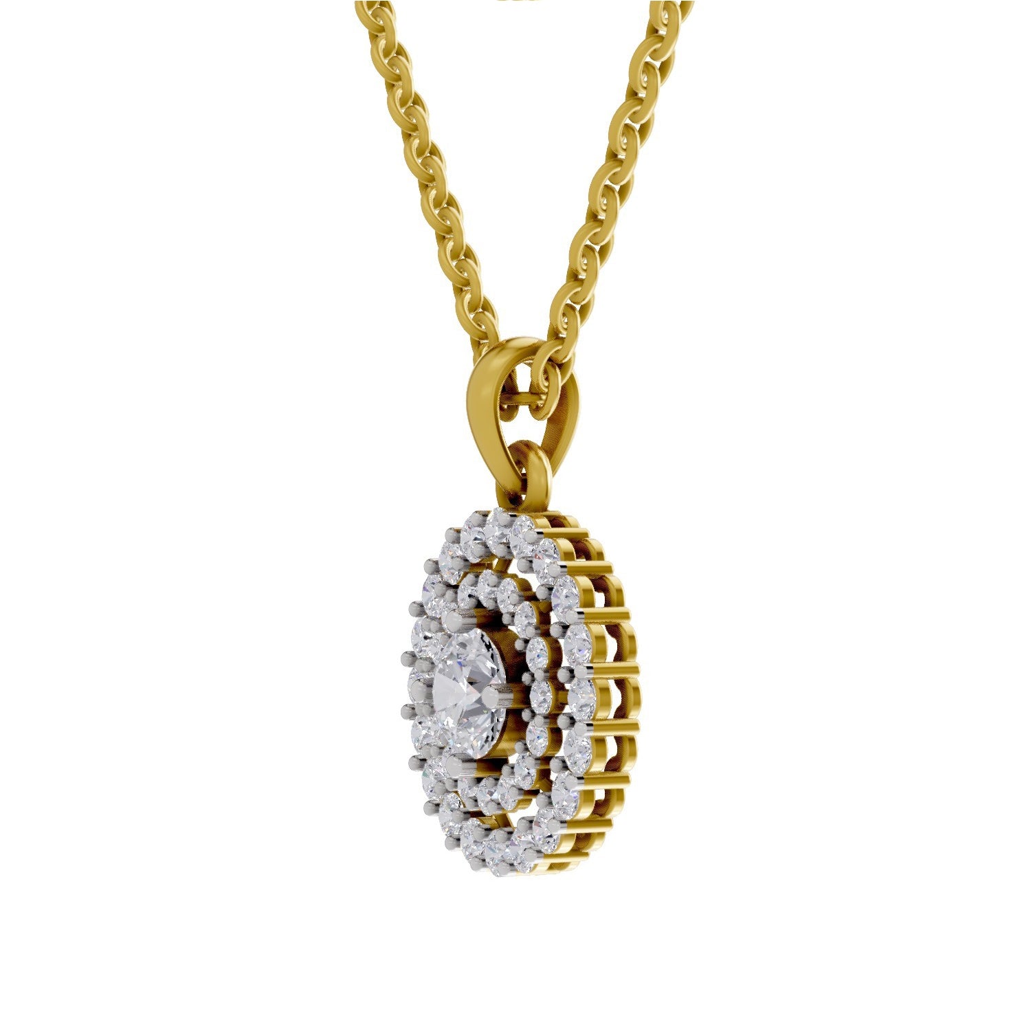 1.30 Carat Double Halo Diamond Pendant 14K - Rose Gold