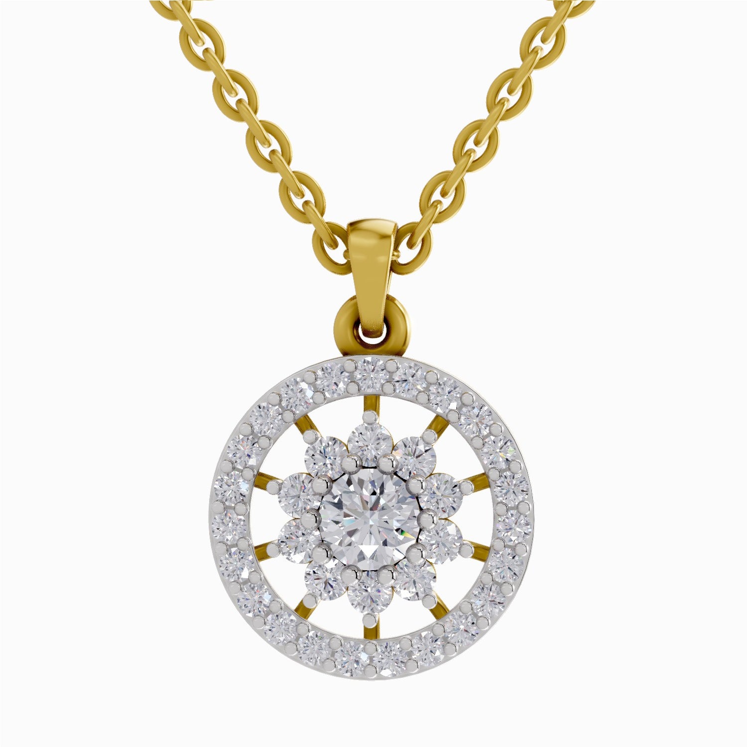 0.87 Carat Starburst Halo Diamond Pendant 14K - Rose Gold