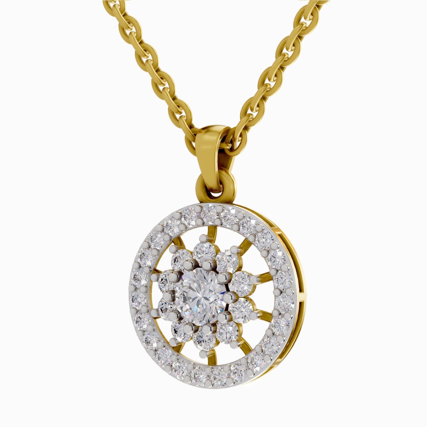 0.87 Carat Starburst Halo Diamond Pendant 14K - Rose Gold