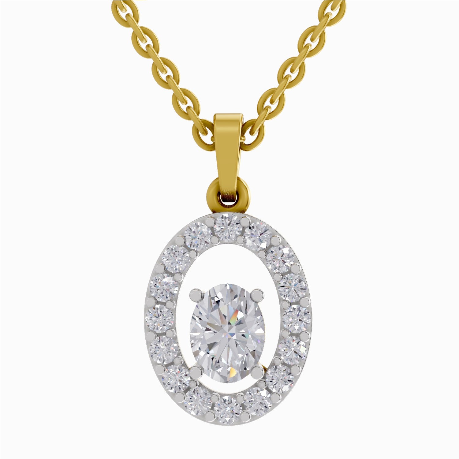 1.38 Carat Oval Shape Halo Diamond Pendant 14K - Rose Gold