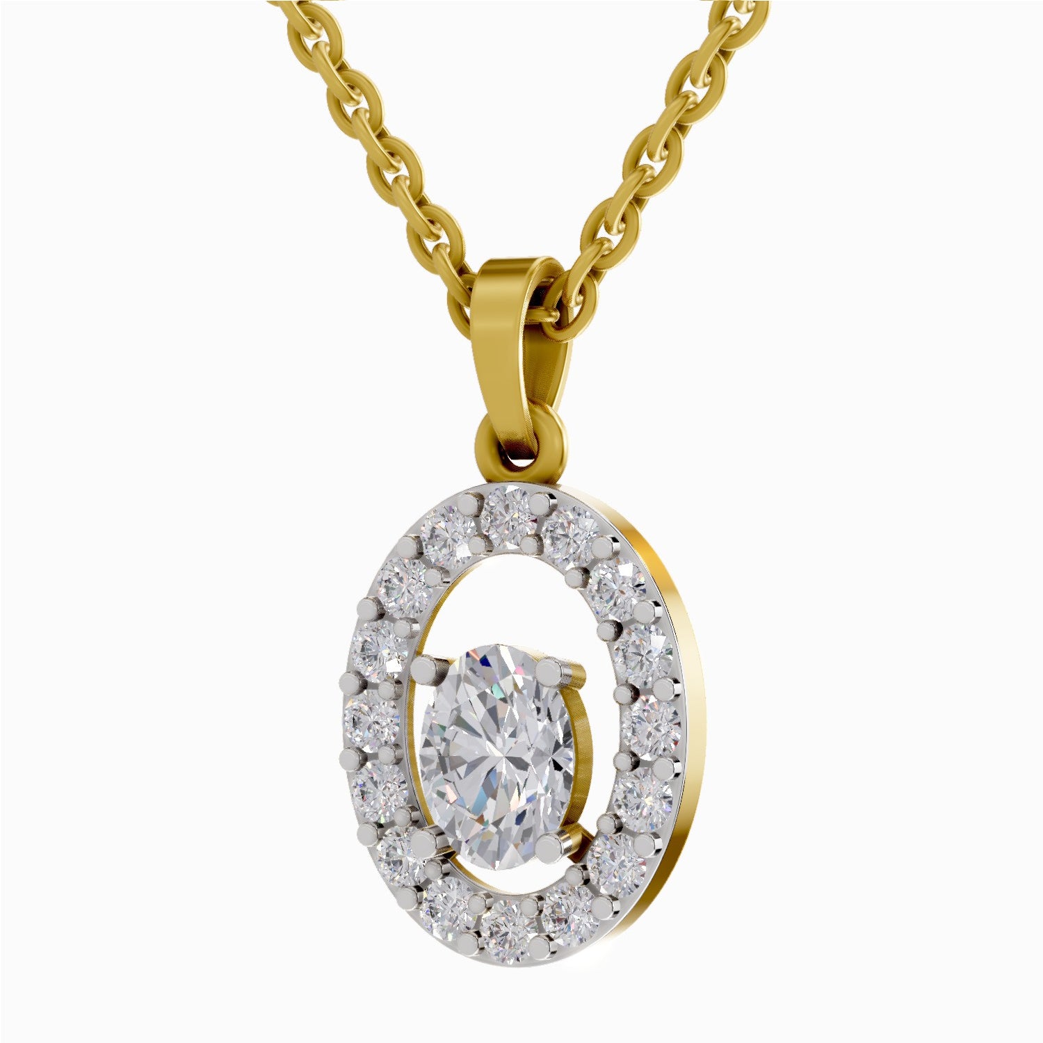 1.38 Carat Oval Shape Halo Diamond Pendant 14K - Rose Gold