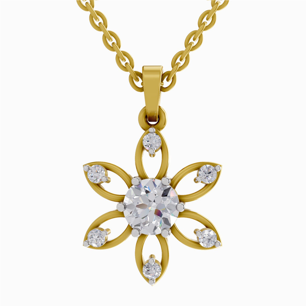 Solitaire Diamond Pendant 1 Carat Floral Solitaire Diamond Pendant 14K - Rose Gold