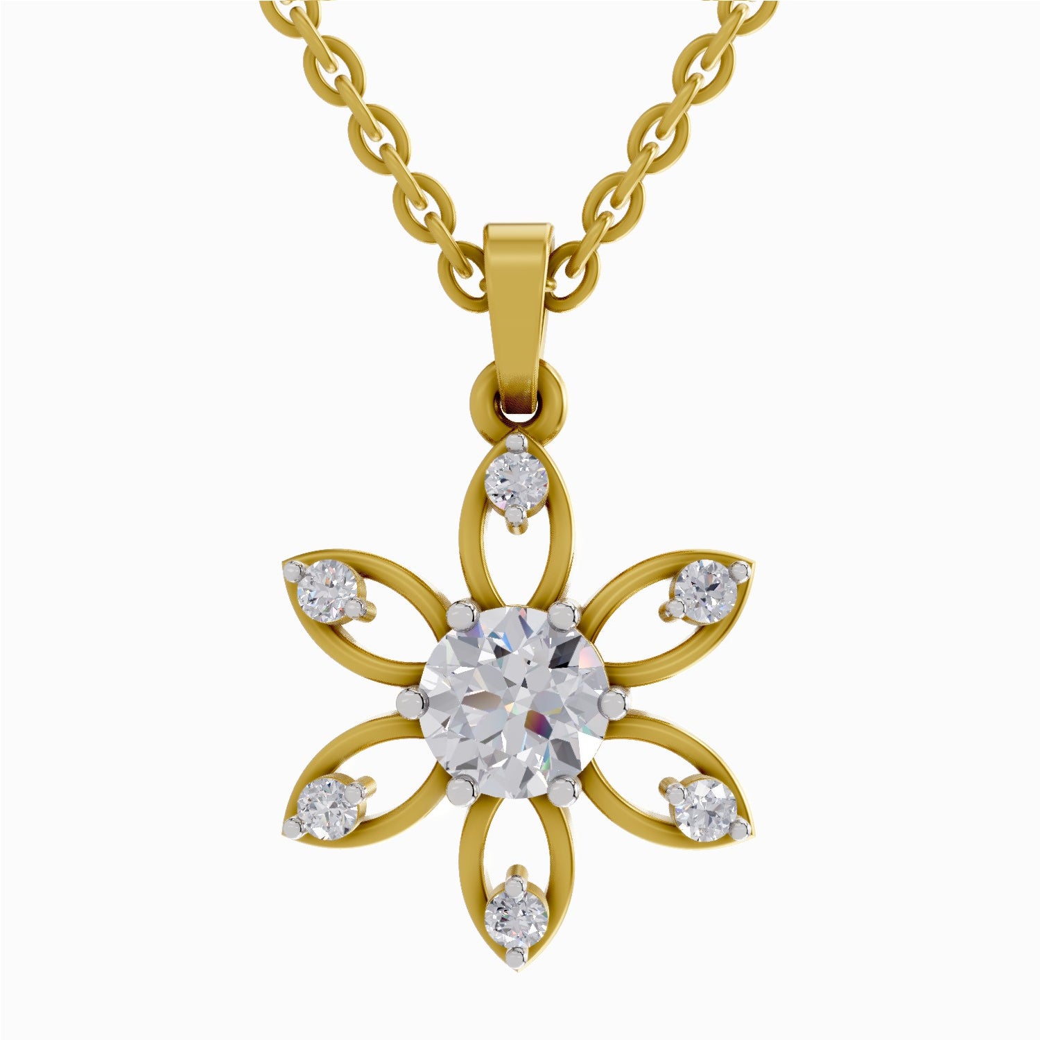 Solitaire Diamond Pendant 1 Carat Floral Solitaire Diamond Pendant 14K - Rose Gold