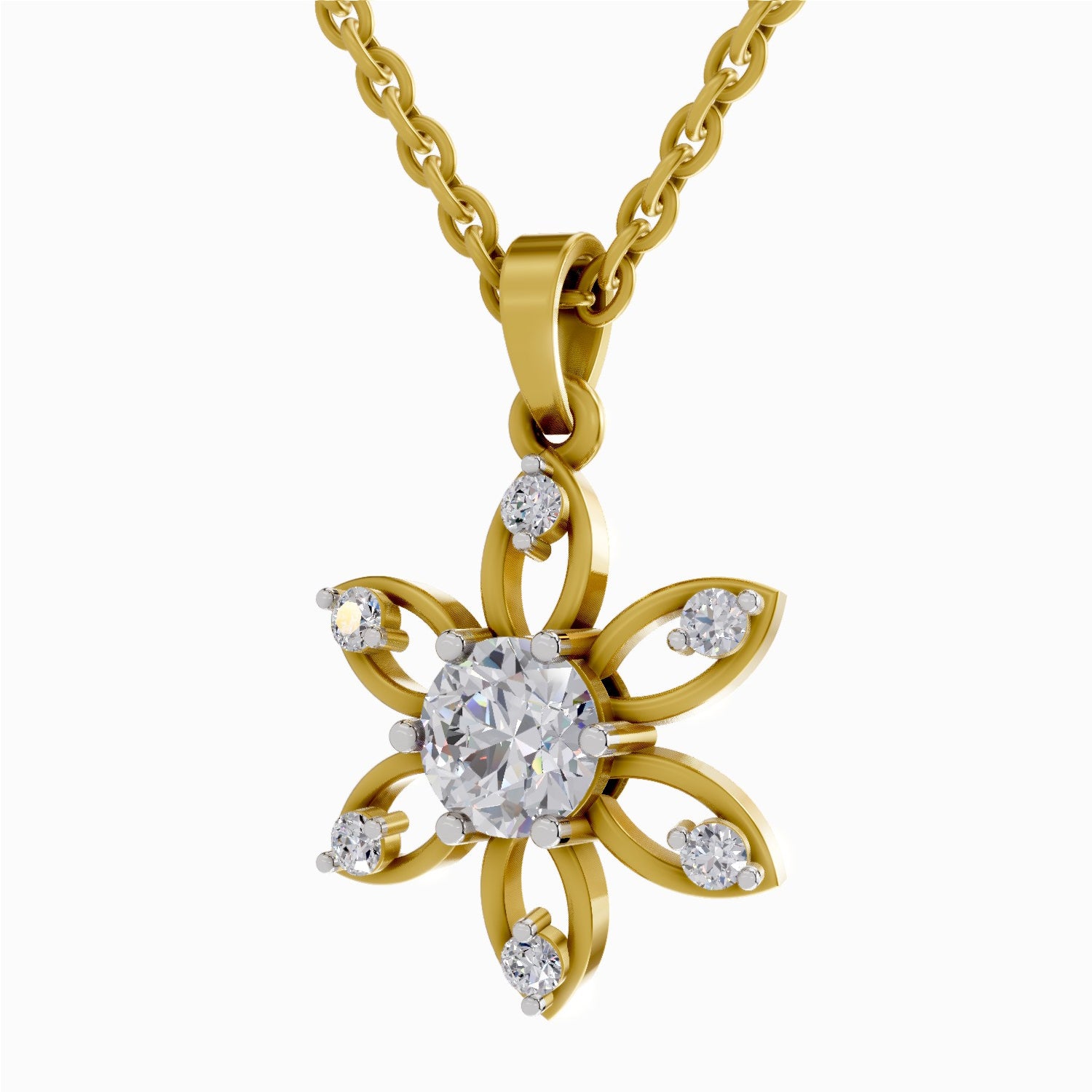 Solitaire Diamond Pendant 1 Carat Floral Solitaire Diamond Pendant 14K - Rose Gold