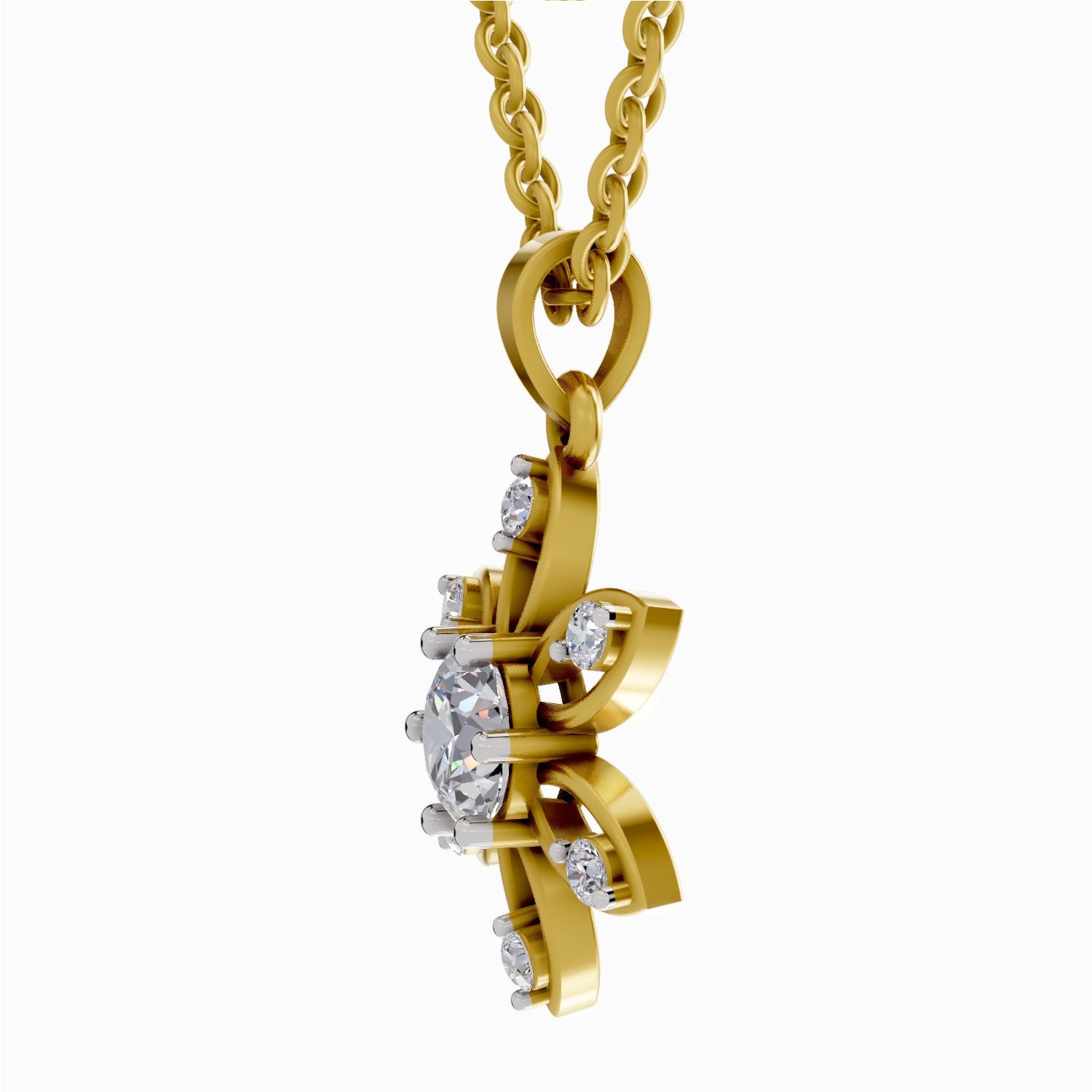Solitaire Diamond Pendant 1 Carat Floral Solitaire Diamond Pendant 14K - Rose Gold