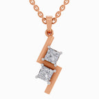 Rose gold necklace with a diamond pendant on a white background