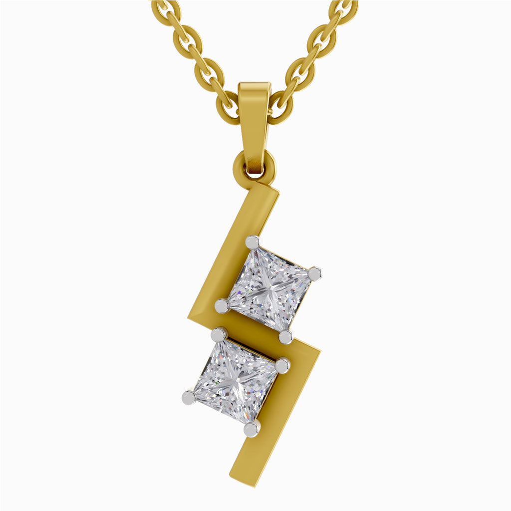 Solitaire Diamond Pendant 1 Carat Princess Shape Zigzag Diamond Pendant 14K - Rose Gold