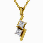 Solitaire Diamond Pendant 1 Carat Princess Shape Zigzag Diamond Pendant 14K - Rose Gold