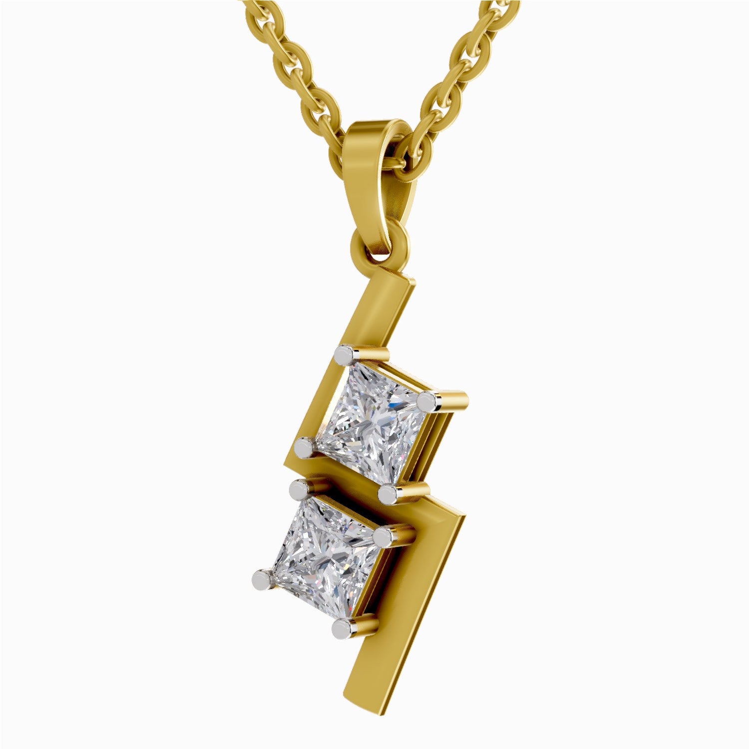 Solitaire Diamond Pendant 1 Carat Princess Shape Zigzag Diamond Pendant 14K - Rose Gold
