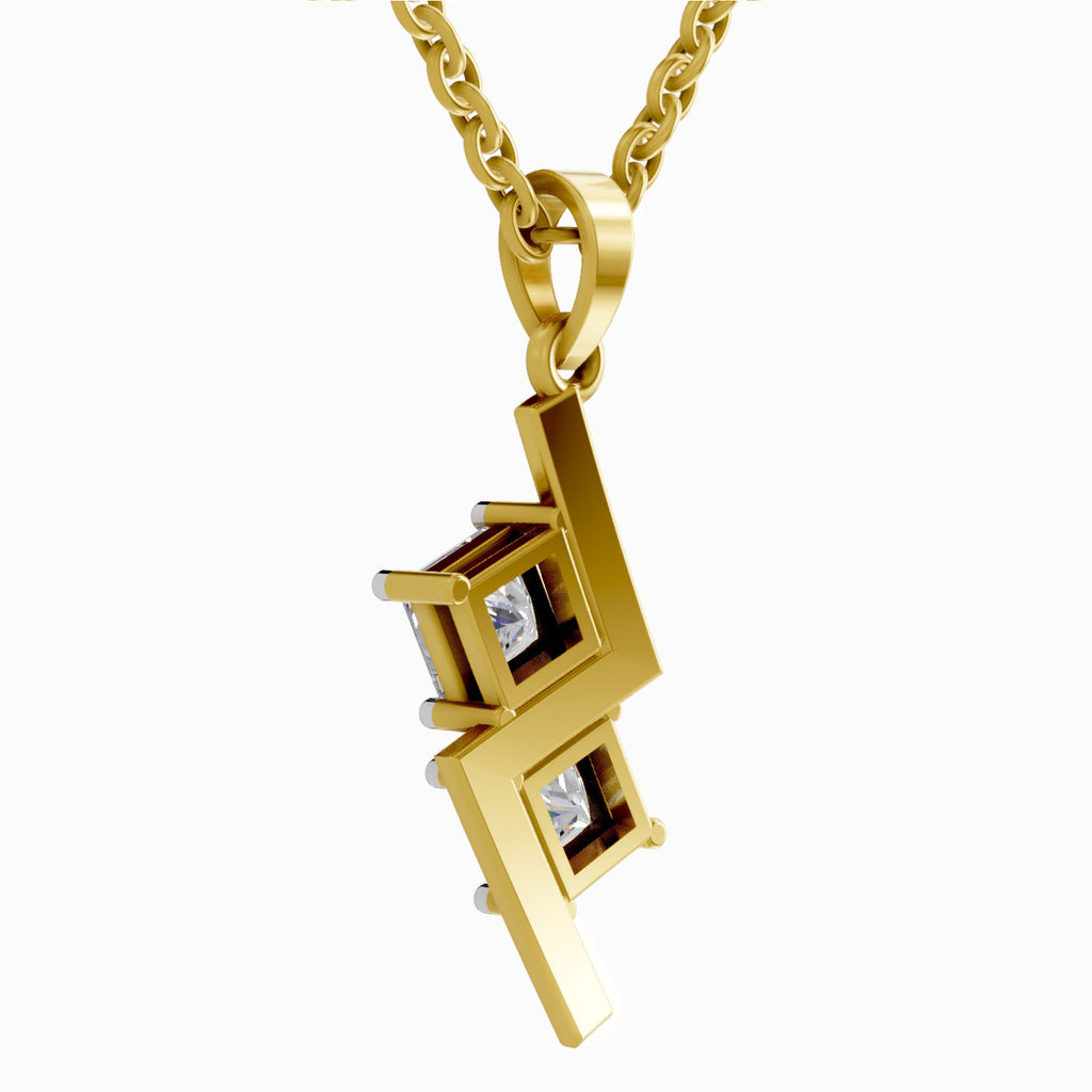 Solitaire Diamond Pendant 1 Carat Princess Shape Zigzag Diamond Pendant 14K - Rose Gold