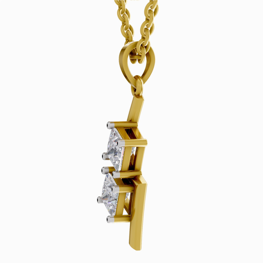 Solitaire Diamond Pendant 1 Carat Princess Shape Zigzag Diamond Pendant 14K - Rose Gold