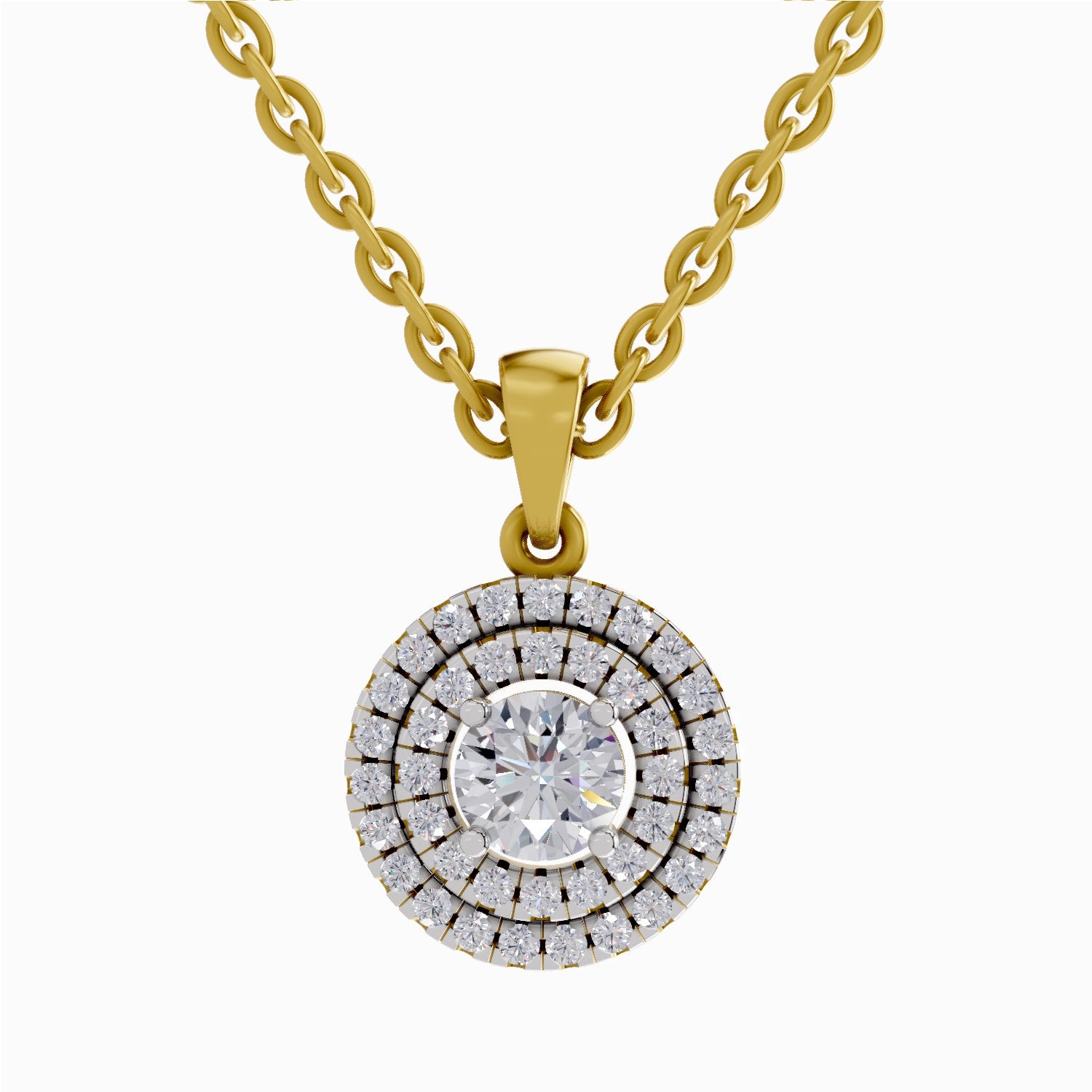 0.70 Carat Double Halo Diamond Pendant 14K - Rose Gold