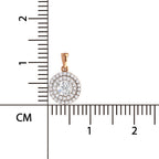 Diamond pendant with rose gold bail on a white background with measurement scale.