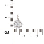 Diamond pendant with a ruler for scale on a white background