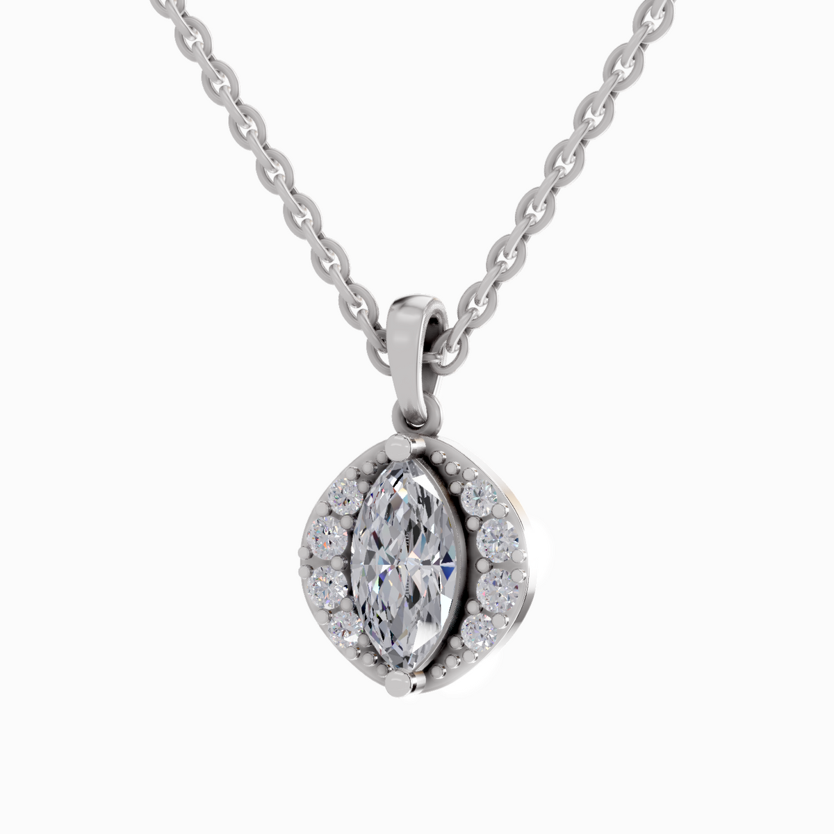 Diamond pendant necklace on a white background