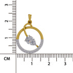 A gold and silver pendant with a marquise-cut clear gemstone, shown next to a centimeter ruler for scale on a white background.