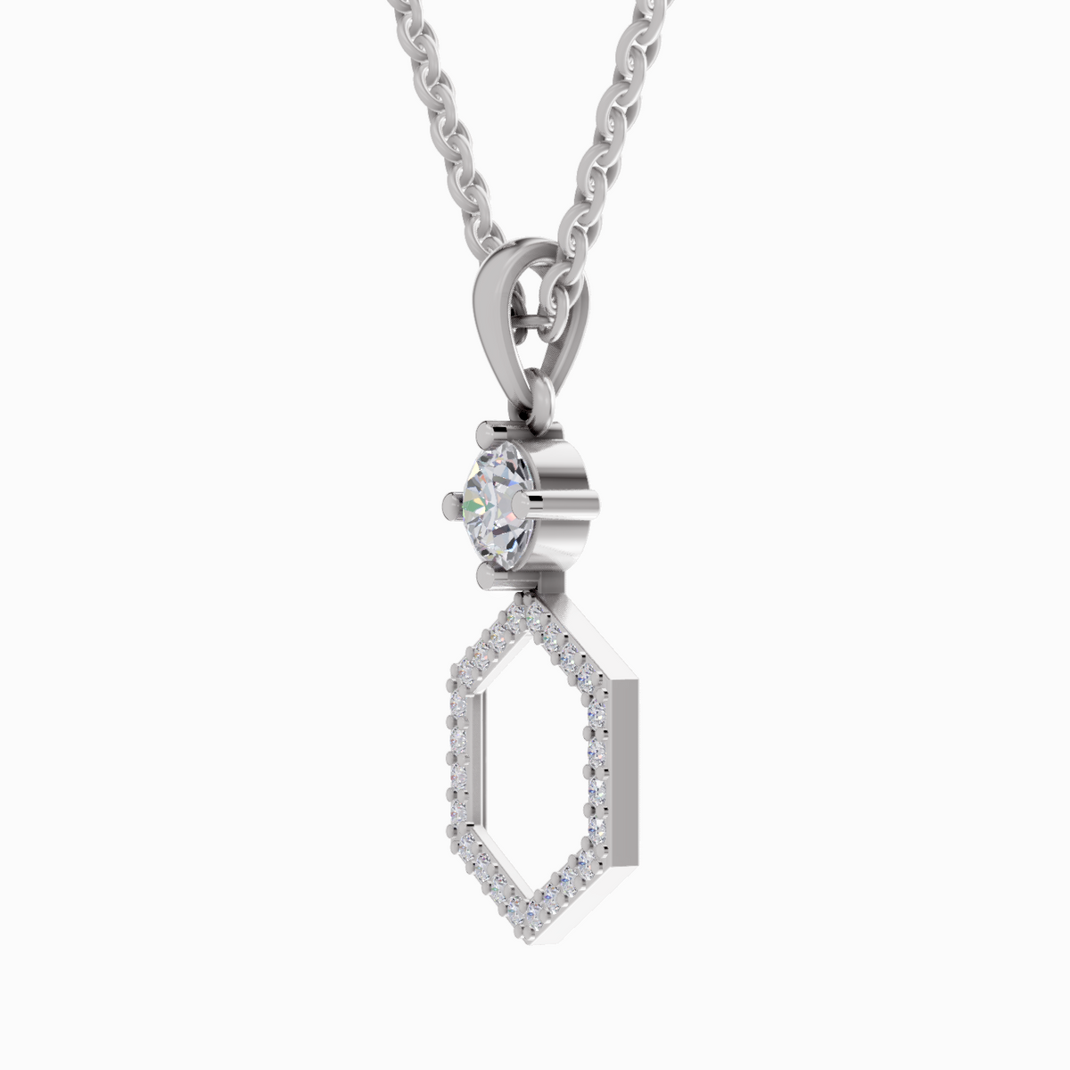 Silver pendant necklace on a white background
