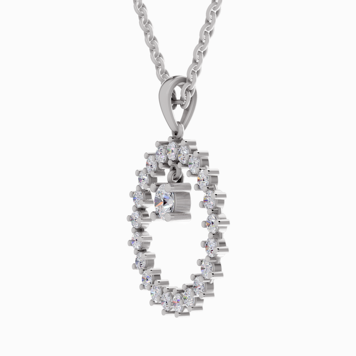 Diamond pendant necklace on a white background