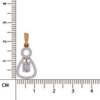 A rose gold pendant with a clear marquise-cut center stone and pavé-set stones, shown next to a centimeter ruler for scale on a white background.