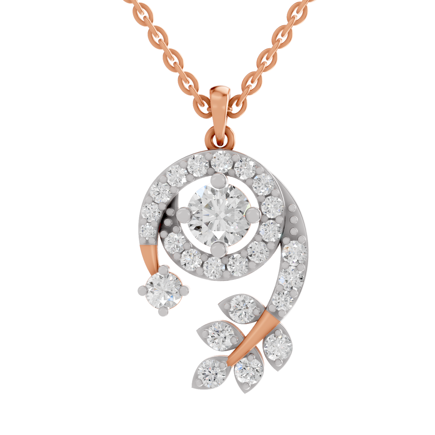 1.72 Carat Diamond Spiral and Leaf Pendant Necklace 14K - Rose Gold