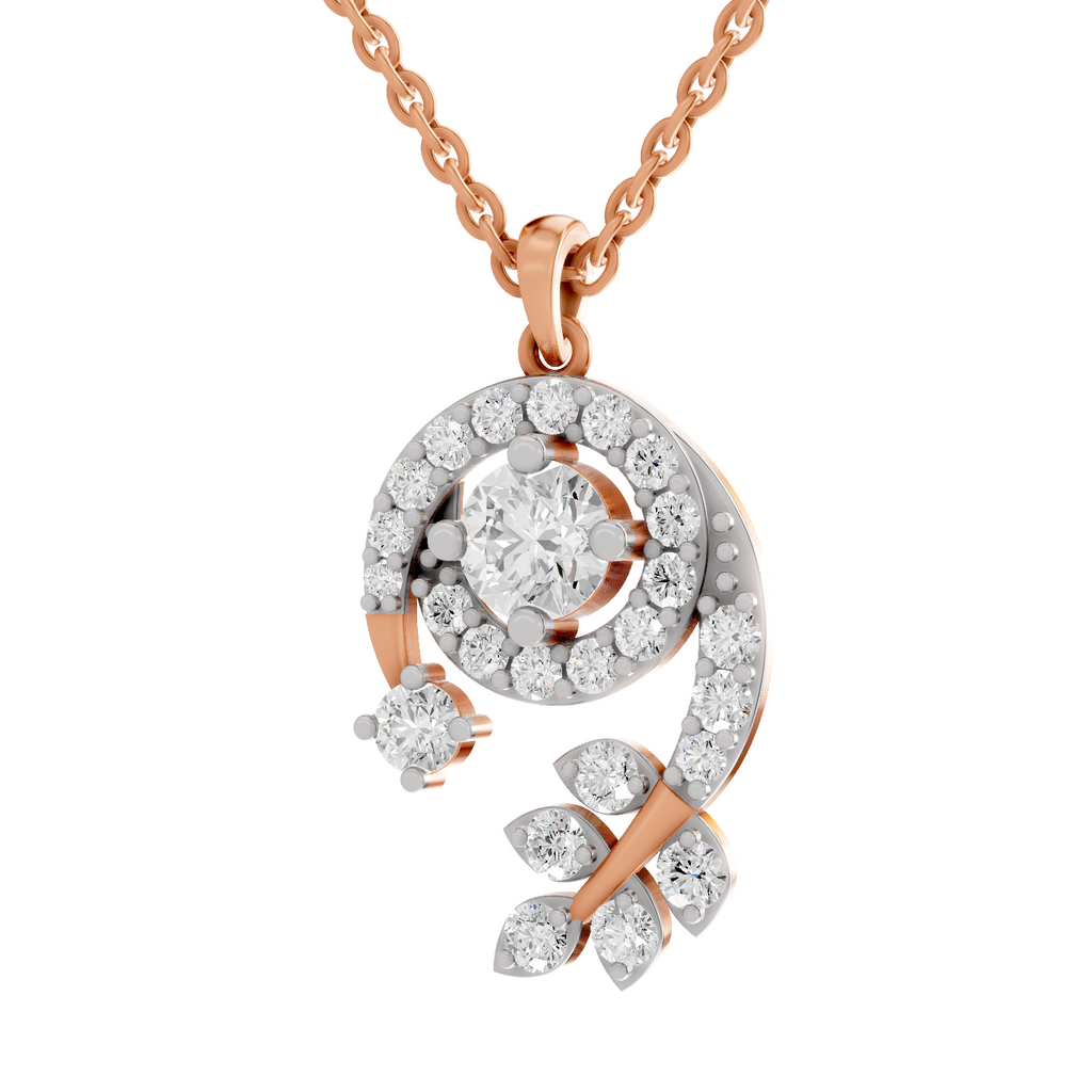 1.72 Carat Diamond Spiral and Leaf Pendant Necklace 14K - Rose Gold