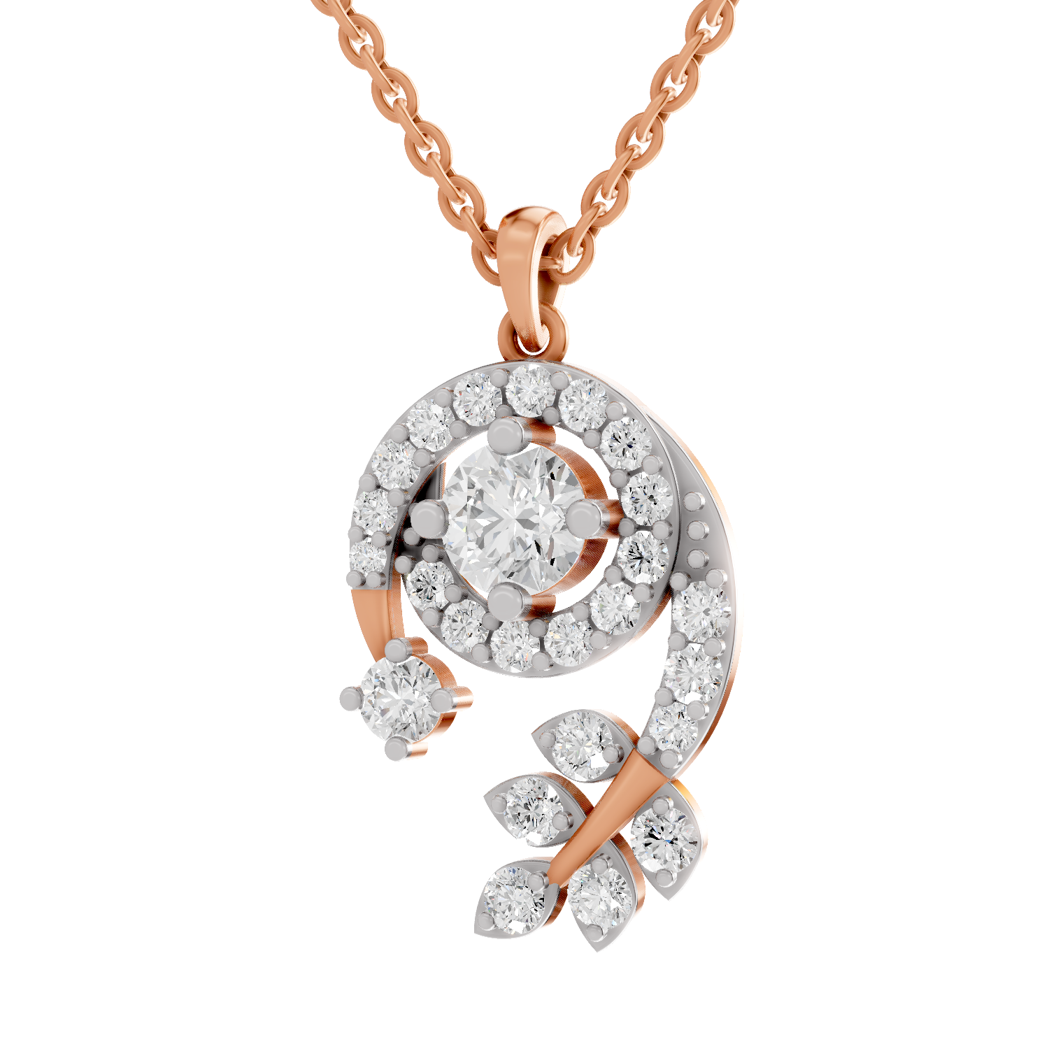 1.72 Carat Diamond Spiral and Leaf Pendant Necklace 14K - Rose Gold