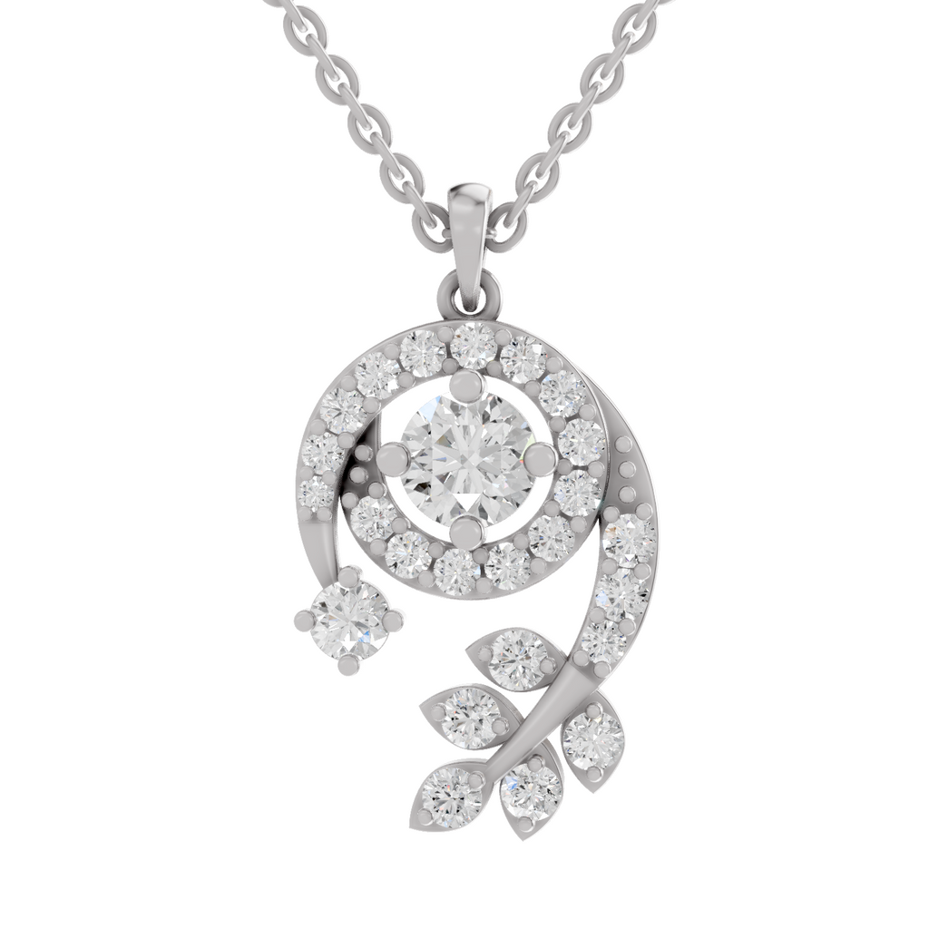 1.72 Carat Diamond Spiral and Leaf Pendant Necklace 14K - White Gold
