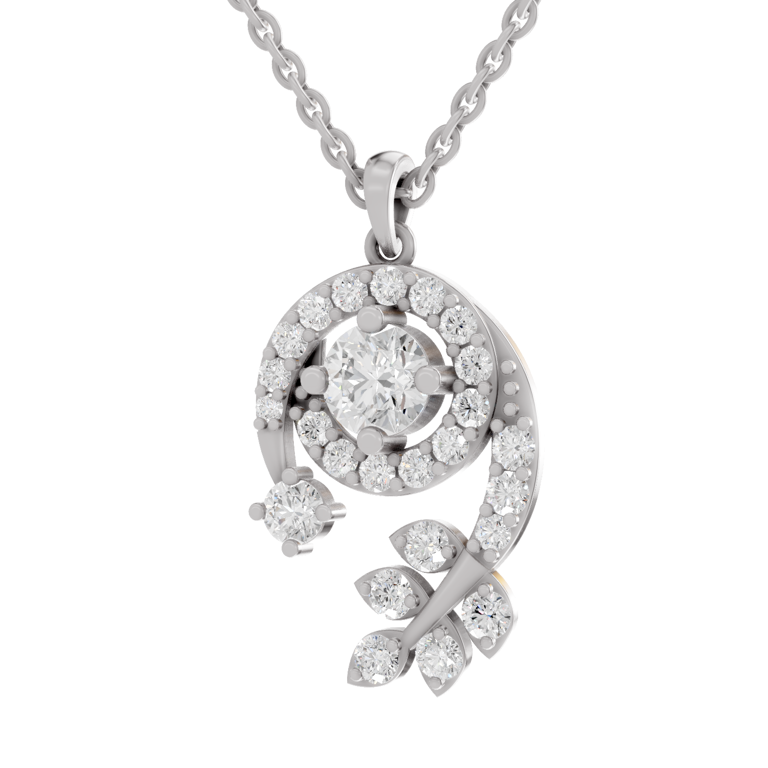 1.72 Carat Diamond Spiral and Leaf Pendant Necklace 14K - White Gold