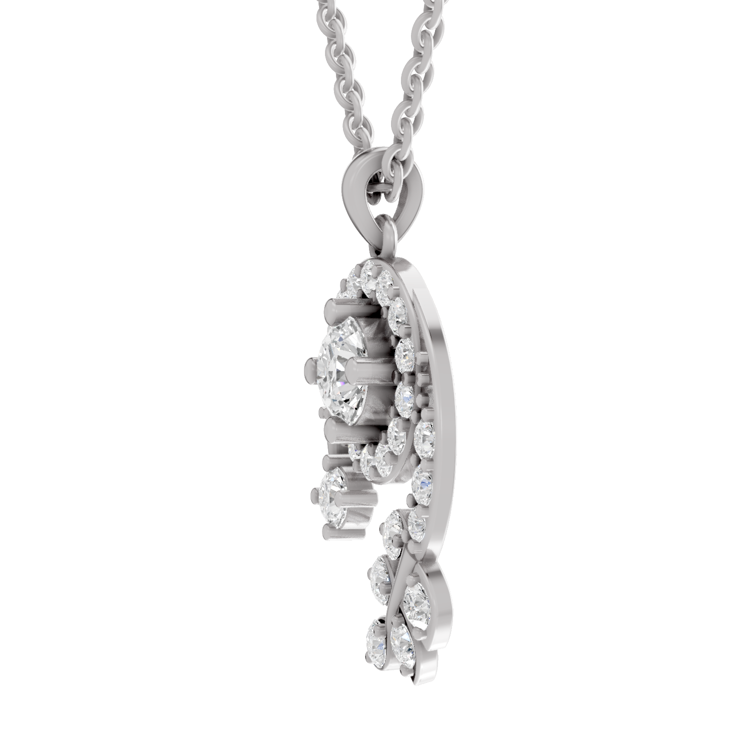 1.72 Carat Diamond Spiral and Leaf Pendant Necklace 14K - White Gold