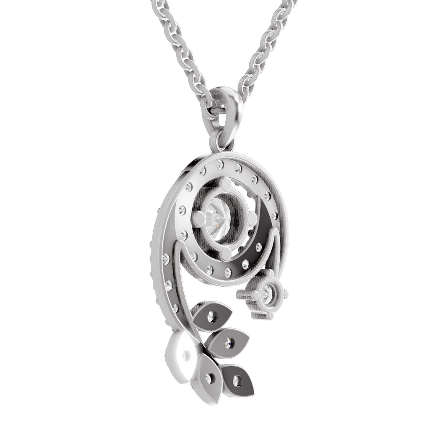 1.72 Carat Diamond Spiral and Leaf Pendant Necklace 14K - White Gold