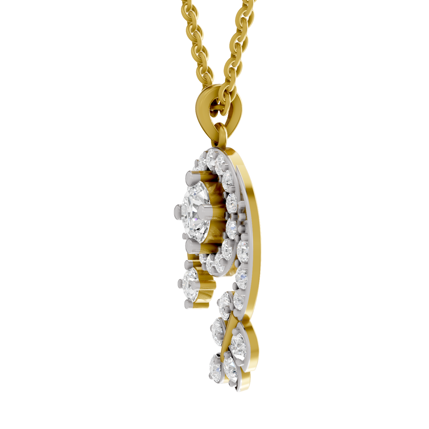 1.72 Carat Diamond Spiral and Leaf Pendant Necklace 14K