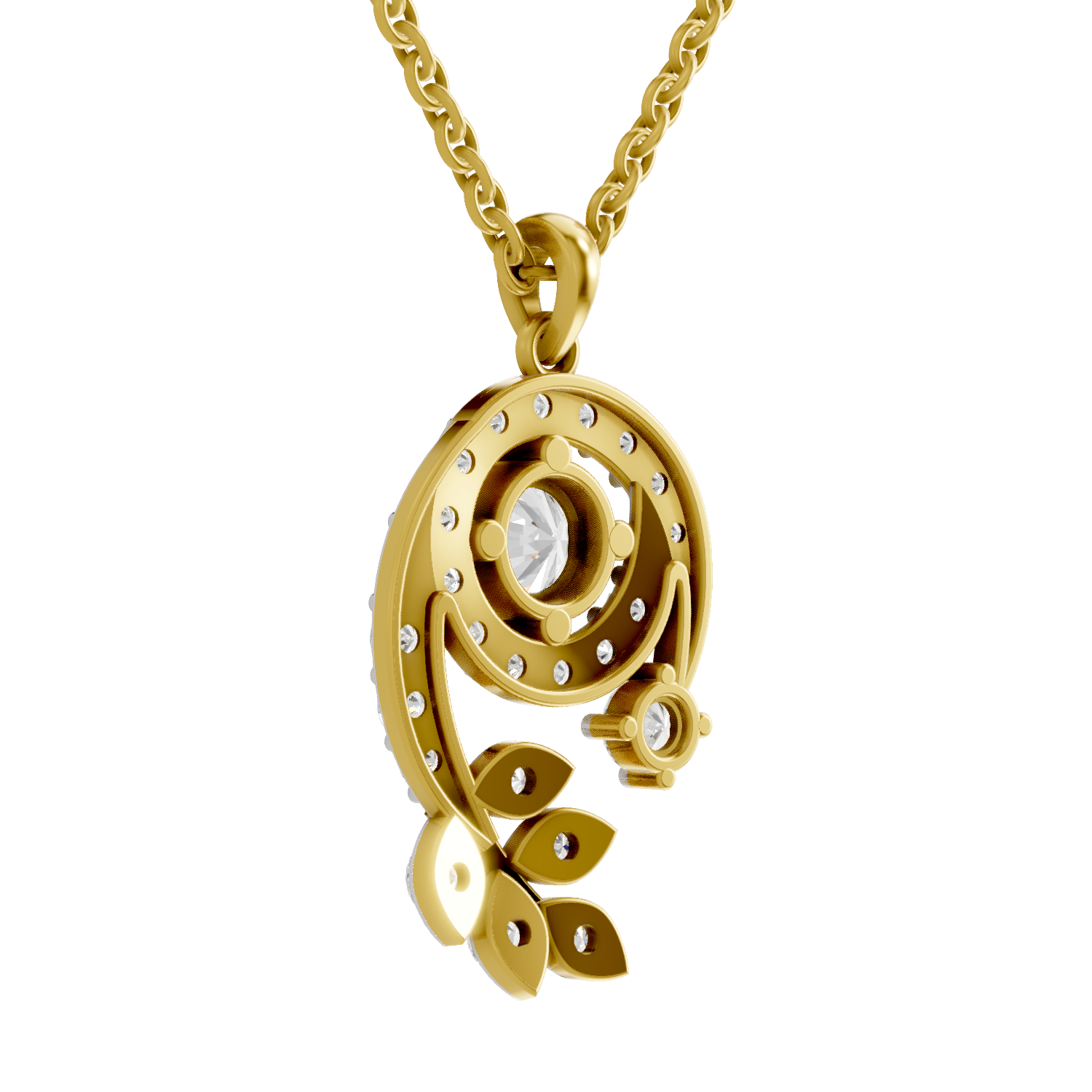 1.72 Carat Diamond Spiral and Leaf Pendant Necklace 14K