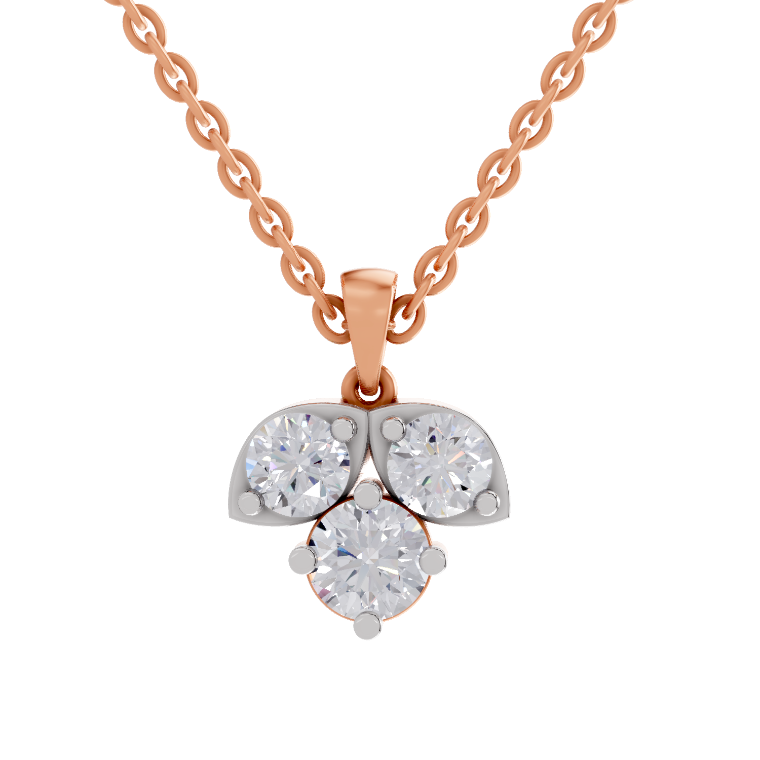 1.29 Carat three-stone Diamond Pendant Necklace 14K - Rose Gold