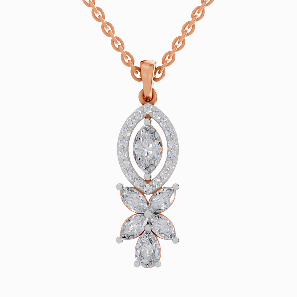 1.39 Carat Marquise and Floral Diamond Pendant Necklace 14K - Rose Gold