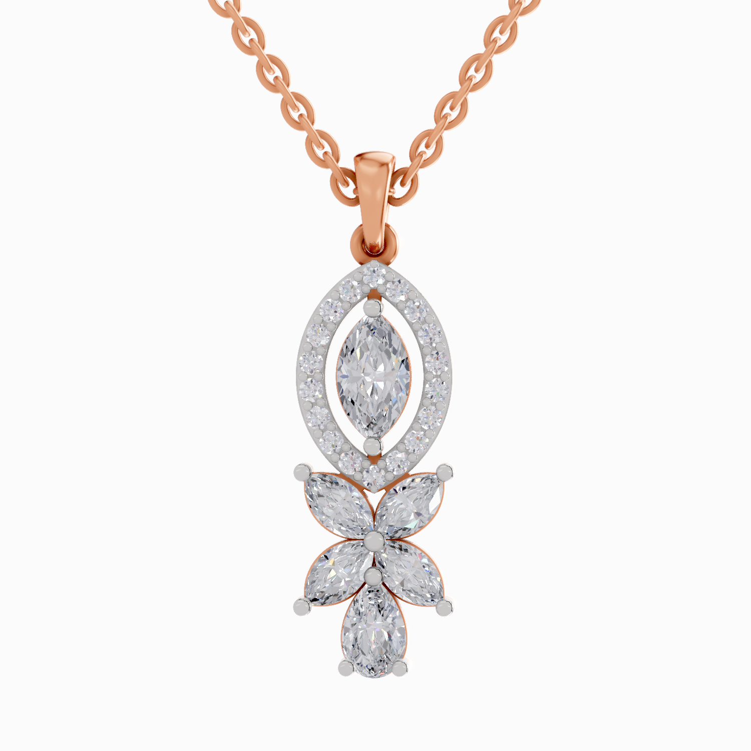1.39 Carat Marquise and Floral Diamond Pendant Necklace 14K - Rose Gold