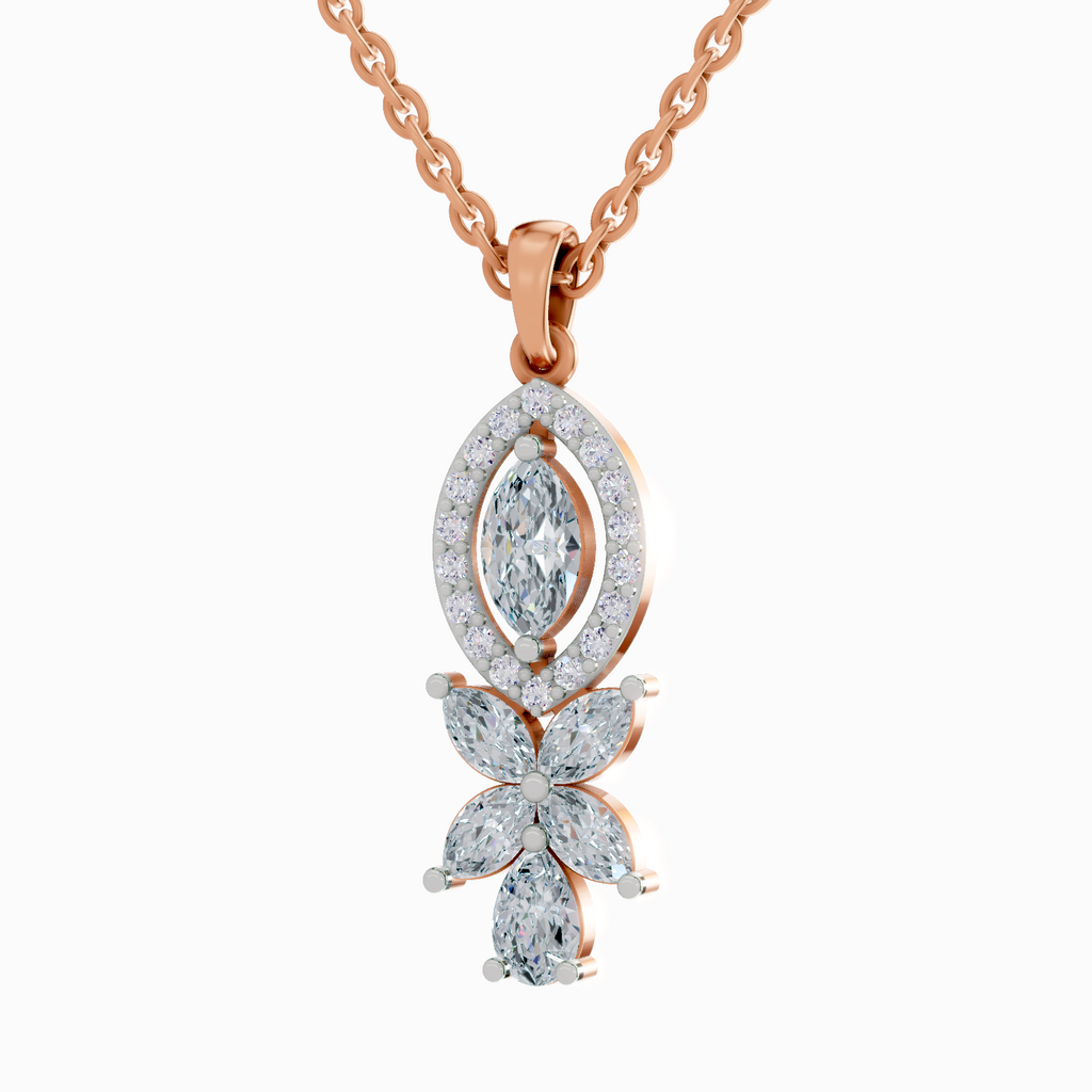 1.39 Carat Marquise and Floral Diamond Pendant Necklace 14K - Rose Gold
