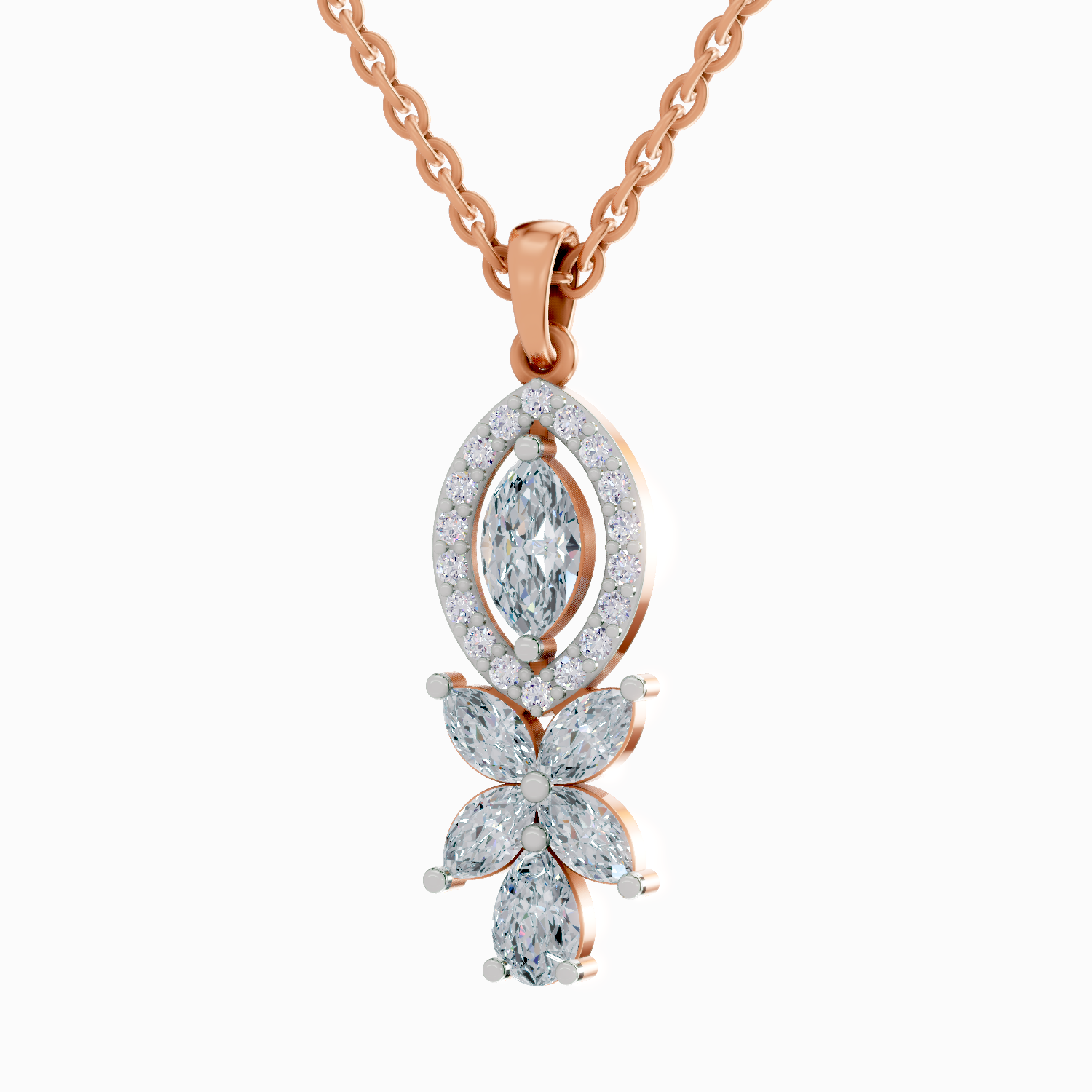 1.39 Carat Marquise and Floral Diamond Pendant Necklace 14K - Rose Gold