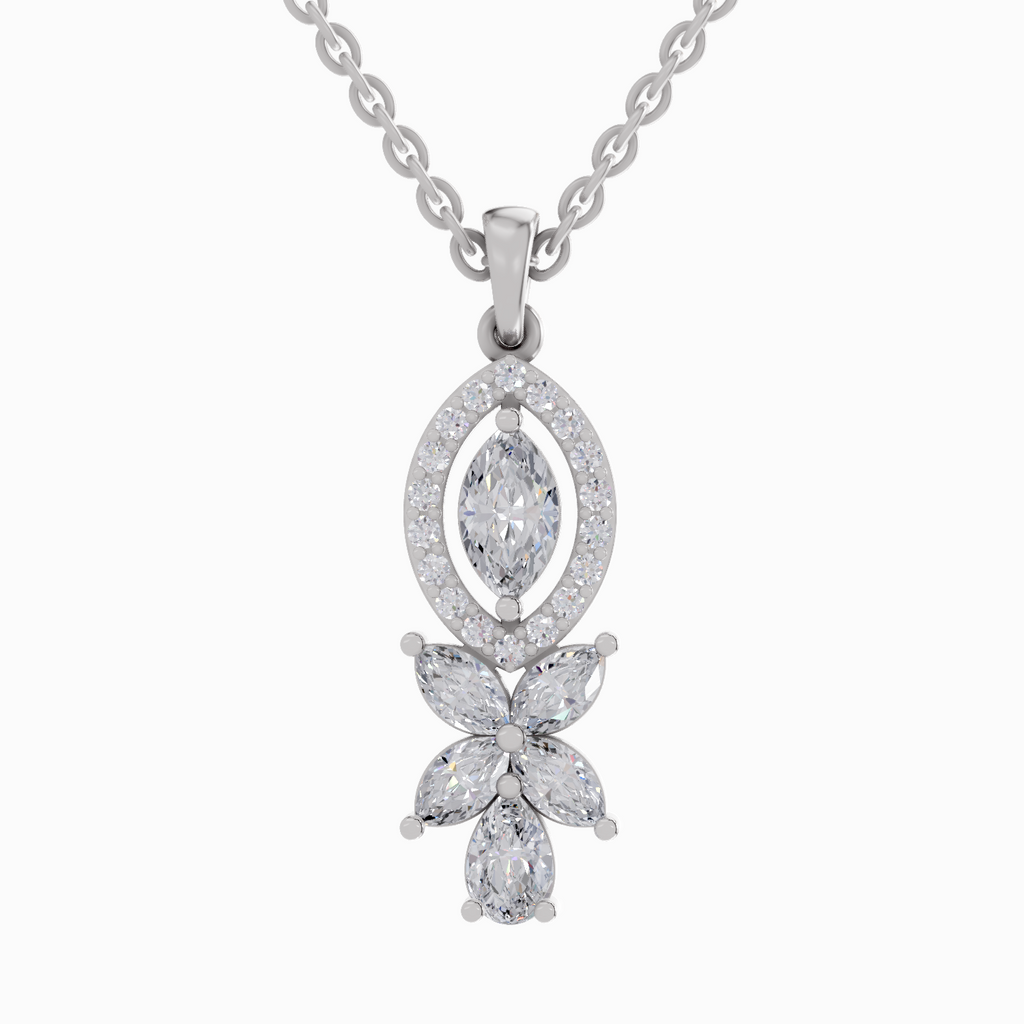 1.39 Carat Marquise and Floral Diamond Pendant Necklace 14K - White Gold