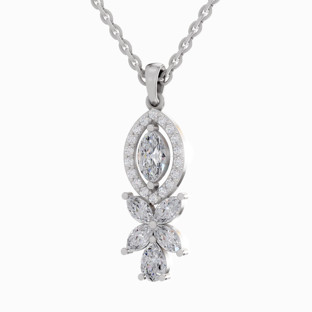 1.39 Carat Marquise and Floral Diamond Pendant Necklace 14K - White Gold