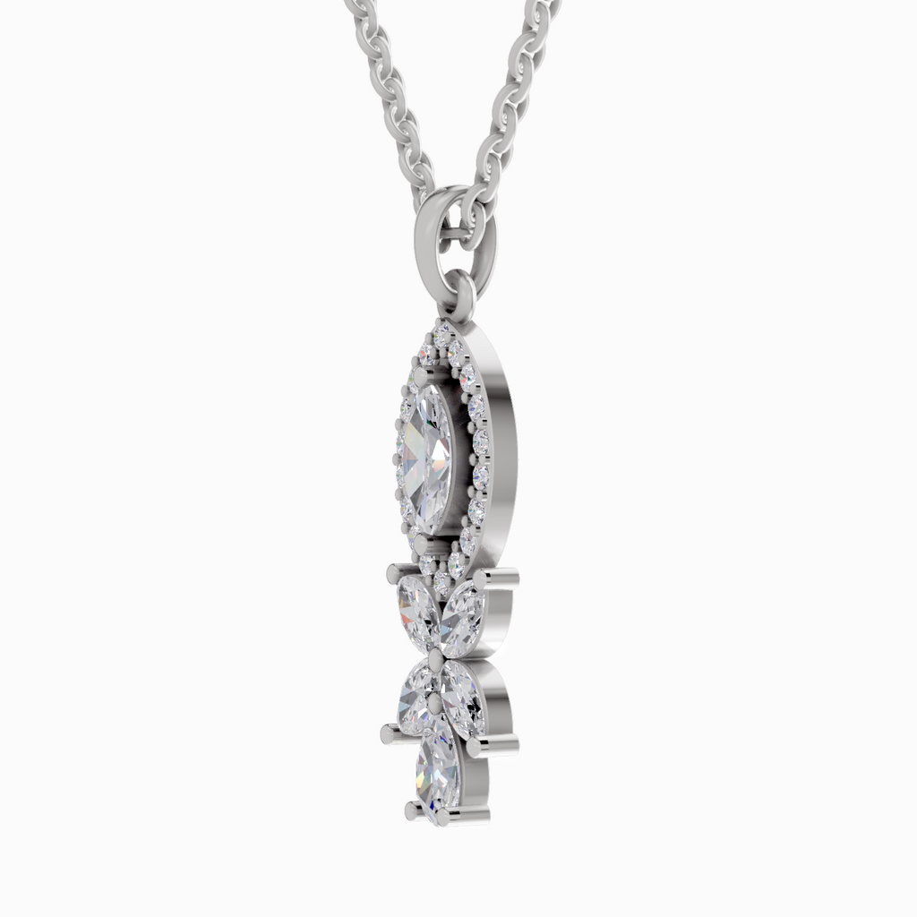 1.39 Carat Marquise and Floral Diamond Pendant Necklace 14K - White Gold