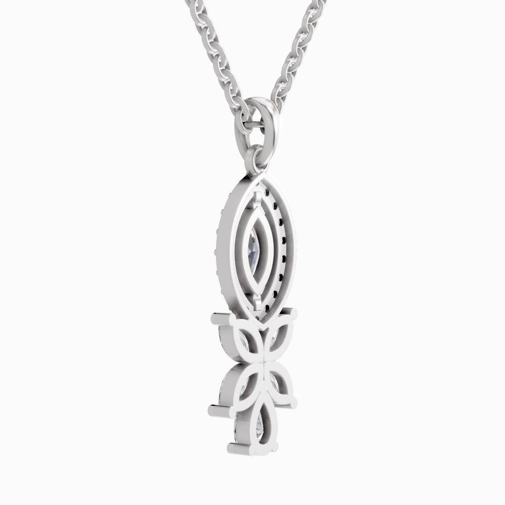 1.39 Carat Marquise and Floral Diamond Pendant Necklace 14K - White Gold