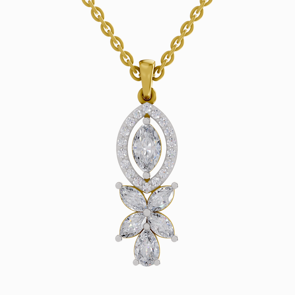 1.39 Carat Marquise and Floral Diamond Pendant Necklace 14K