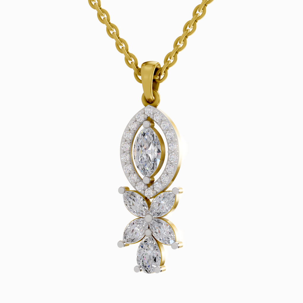 1.39 Carat Marquise and Floral Diamond Pendant Necklace 14K