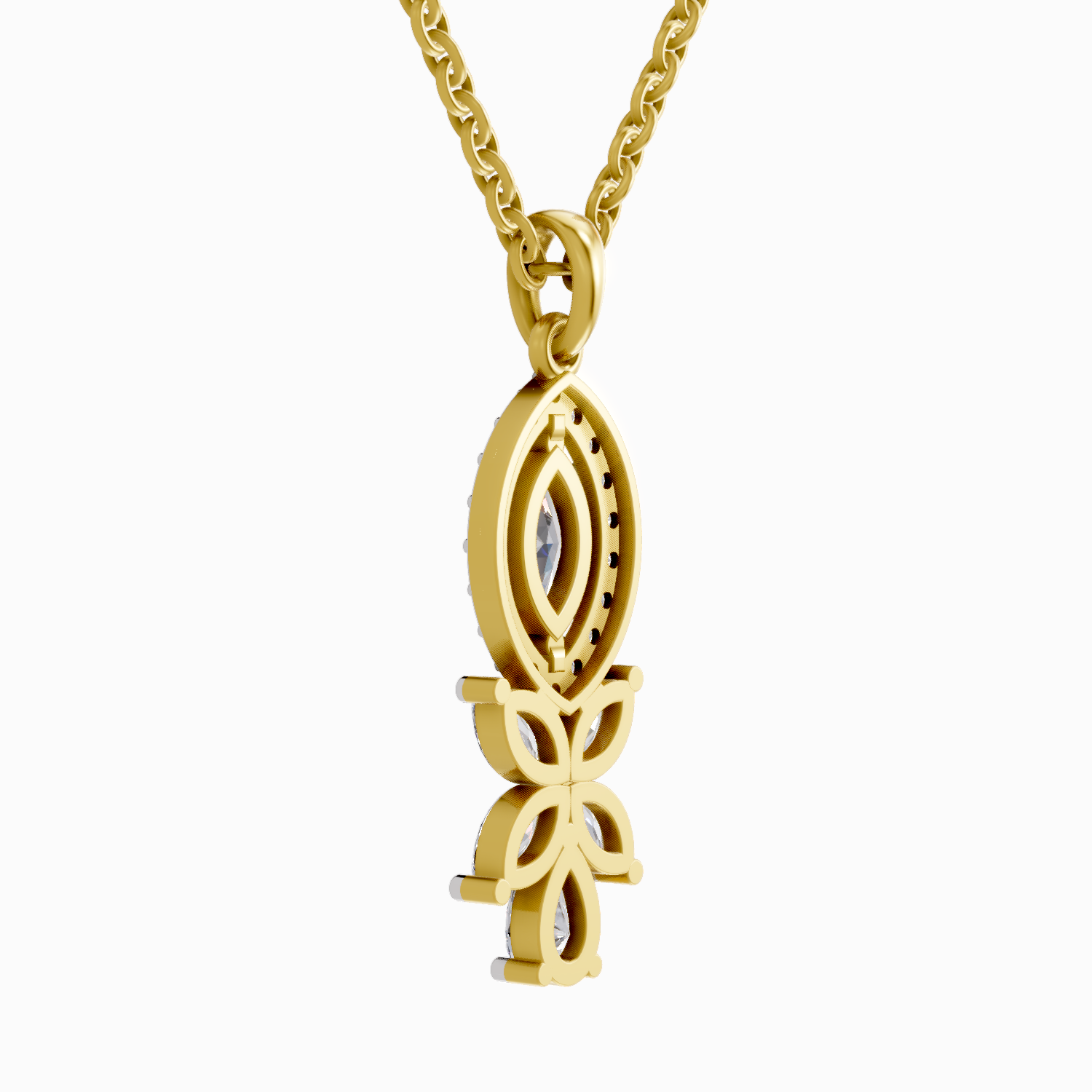 1.39 Carat Marquise and Floral Diamond Pendant Necklace 14K