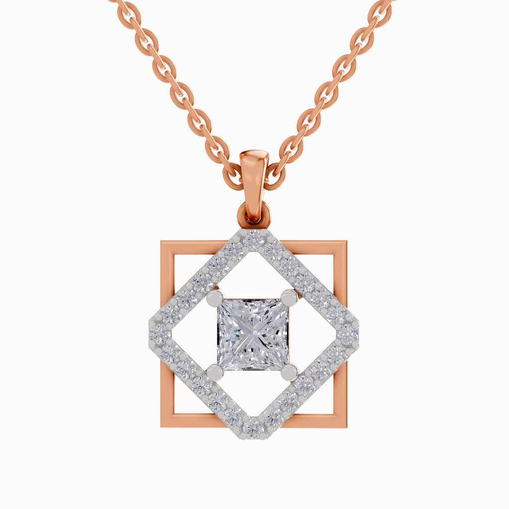 1.63 Carat Princess Cut Diamond Pendant Necklace 14K - Rose Gold