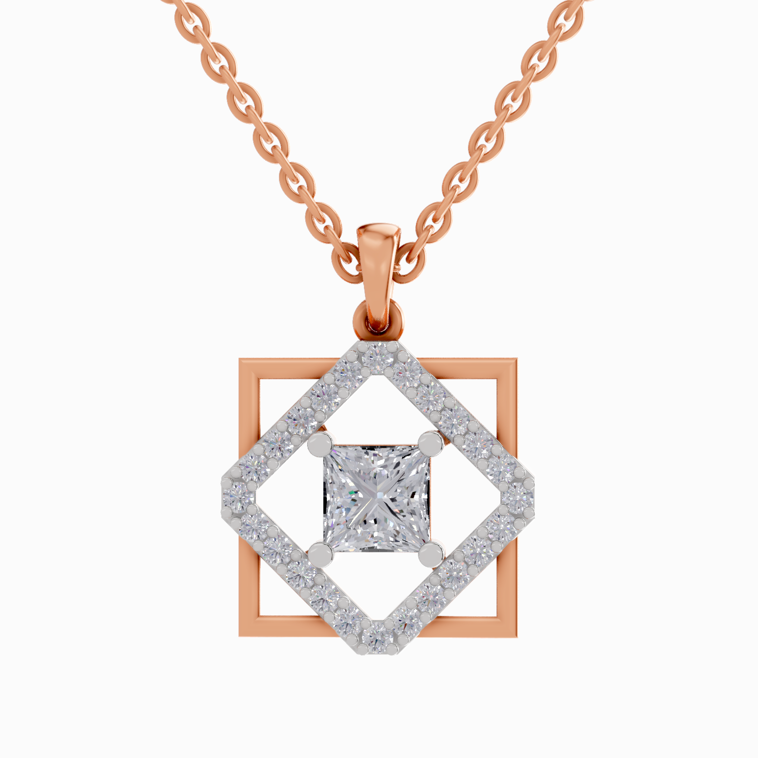1.63 Carat Princess Cut Diamond Pendant Necklace 14K - Rose Gold